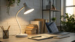 © ahmad hussain - A bright desk lamp illuminating a workspace with a laptop books and a notebook in a cozy room setup