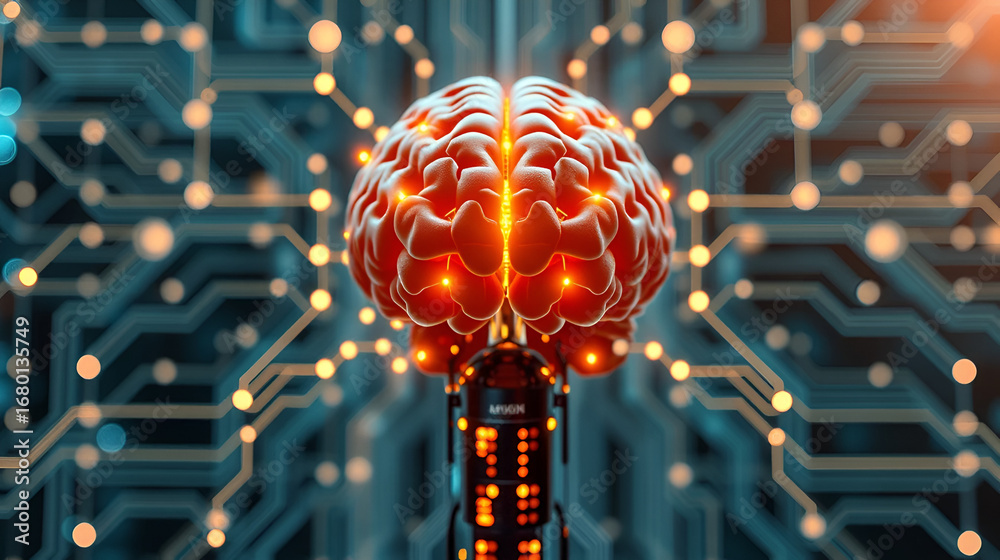 Interact with AI artificial intelligence brain processor in concept of ...