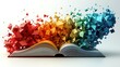 © BloomArt - Colorful geometric forms and abstract shapes burst from an open book, symbolizing knowledge, creativity, and the flow of information on a white background
