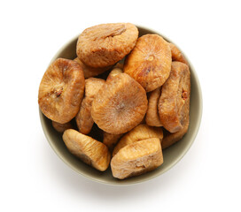 Wall Mural - bowl with sweet dried figs on white background