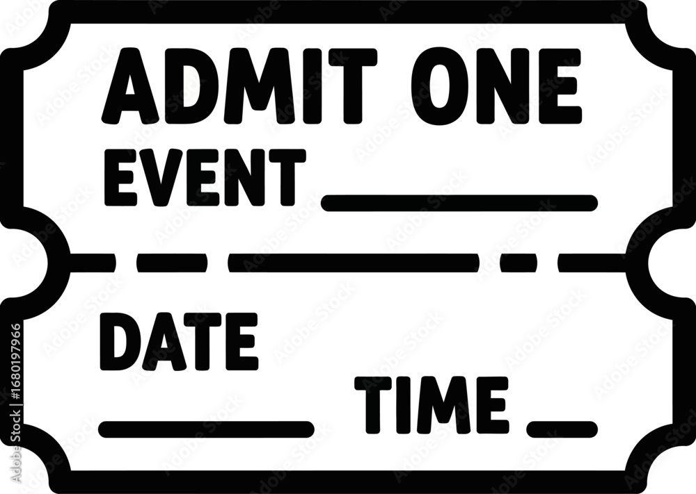 Blank Admit One Event Ticket Template with Date and Time Fields Stock ...