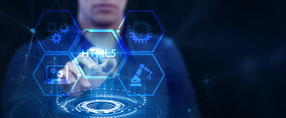 The concept of business, technology, the Internet and the network.  HTML5.