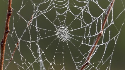 Dew-Kissed Spiderweb: A Macro View of Nature's Delicate Artistry on Twigs