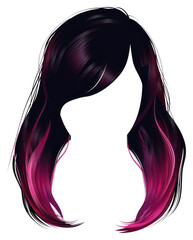 Wall Mural - Black pink cat hairstyle white background portrait cartoon.