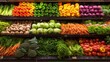 © ปฏิภาน ผดุงรัตน์ - A colorful assortment of fresh produce neatly arranged on supermarket shelves. The vibrant display showcases a variety of fruits and vegetables.