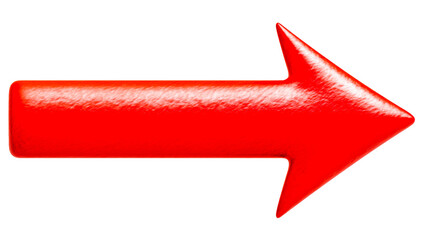 Glossy Red Arrow Pointing Rightward on White Background, cut out transparent