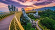 © technology love - Golden Bridge in Ba Na Hills, Da Nang, Vietnam at Sunset | Scenic Landmark and Tourist Attraction for Travel and Adventure Marketing