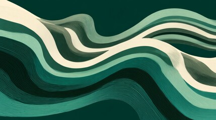 Wall Mural - Abstract horizontal monochrome background with dynamic wavy lines in retro 60s and 70s style featuring beige and green color palette, trendy minimalist vector illustration for vintage patterns, creati