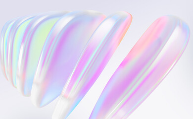 Wall Mural - ribbed holographic 3d background with glass iridescent square plate shape row. abstract geometric bl