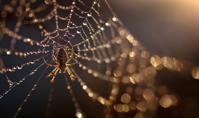 Spiderweb with dew drops