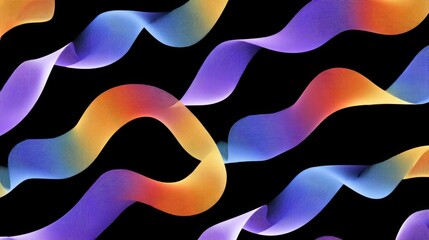 Wall Mural - seamless curvy ribbon abstract pattern vector on black background for modern fabric and textile prin