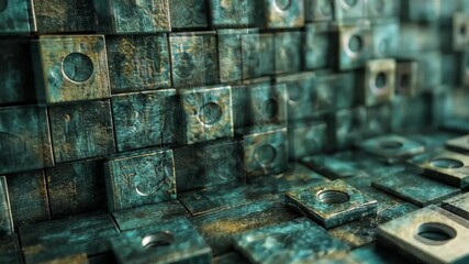 Abstract 3D Cubes with Hole Textured Surface Closeup.