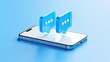 © Md - Modern Smartphone with Chat Bubbles Illustration for Communication and Messaging Technology concept of mobile app messaging and social media platform blue background