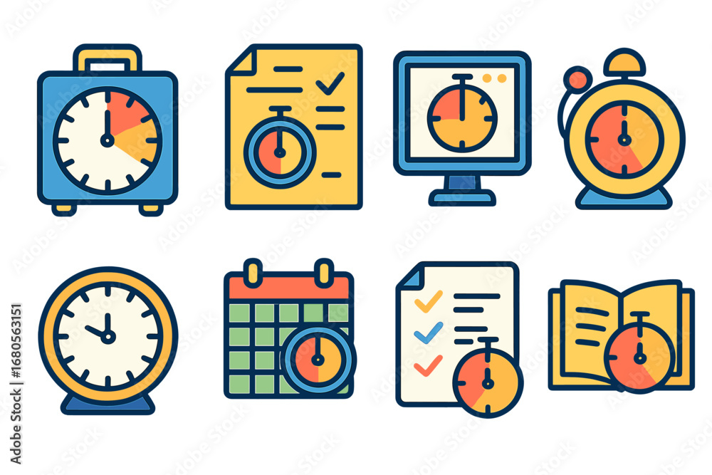 Educational Timer Icons. Flat vector mini-illustrations educational ...