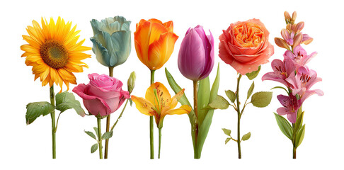 Colorful Isolated Flower Set with Transparent Background for Design Use