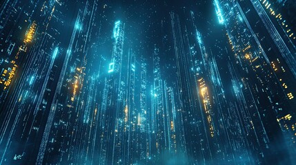 Illustration of artificial intelligence with digital computer code, reflecting technological innovation.