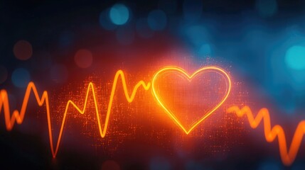Wall Mural - a glowing heart shape with an orange and blue bokeh background.