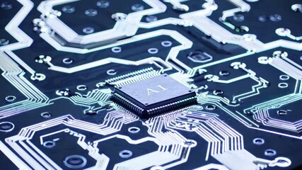 Representation of AI programming - Artificial Intelligence chip on a Circuit Board in Technology - Innovation and development - AI Processor on Motherboard - Future Technology - Semi Conductor