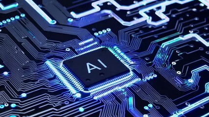 Representation of AI programming - Artificial Intelligence chip on a Circuit Board in Technology - Innovation and development - AI Processor on Motherboard - Future Technology - Semi Conductor