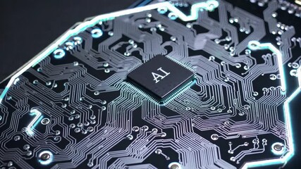 Representation of AI programming - Artificial Intelligence chip on a Circuit Board in Technology - Innovation and development - AI Processor on Motherboard - Future Technology - Semi Conductor