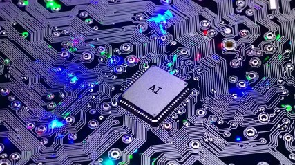 Representation of AI programming - Artificial Intelligence chip on a Circuit Board in Technology - Innovation and development - AI Processor on Motherboard - Future Technology - Semi Conductor