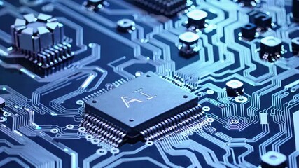 Representation of AI programming - Artificial Intelligence chip on a Circuit Board in Technology - Innovation and development - AI Processor on Motherboard - Future Technology - Semi Conductor