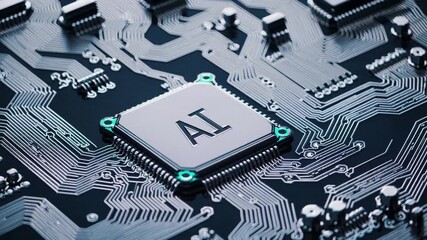 Representation of AI programming - Artificial Intelligence chip on a Circuit Board in Technology - Innovation and development - AI Processor on Motherboard - Future Technology - Semi Conductor