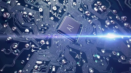Representation of AI programming - Artificial Intelligence chip on a Circuit Board in Technology - Innovation and development - AI Processor on Motherboard - Future Technology - Semi Conductor
