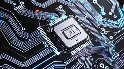 Representation of AI programming - Artificial Intelligence chip on a Circuit Board in Technology - Innovation and development - AI Processor on Motherboard - Future Technology - Semi Conductor