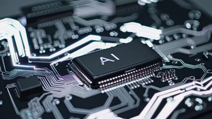 Representation of AI programming - Artificial Intelligence chip on a Circuit Board in Technology - Innovation and development - AI Processor on Motherboard - Future Technology - Semi Conductor