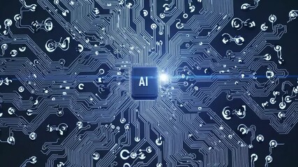 Representation of AI programming - Artificial Intelligence chip on a Circuit Board in Technology - Innovation and development - AI Processor on Motherboard - Future Technology - Semi Conductor