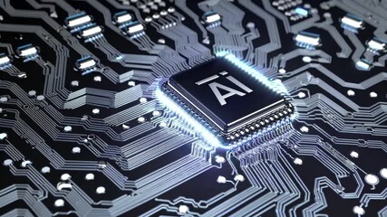 Representation of AI programming - Artificial Intelligence chip on a Circuit Board in Technology - Innovation and development - AI Processor on Motherboard - Future Technology - Semi Conductor