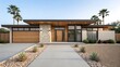 © KHYRUL - Modern mid century style home with wood accents and palm trees