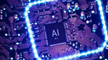 Representation of AI programming - Artificial Intelligence chip on a Circuit Board in Technology - Innovation and development - AI Processor on Motherboard - Future Technology - Semi Conductor