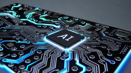 Representation of AI programming - Artificial Intelligence chip on a Circuit Board in Technology - Innovation and development - AI Processor on Motherboard - Future Technology - Semi Conductor