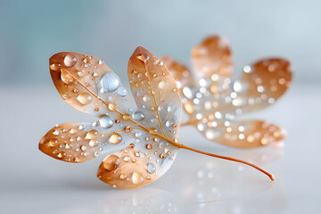 Wall Mural - Autumn Leaves with Water Droplets on Smooth Surface for Nature Wall Art Print