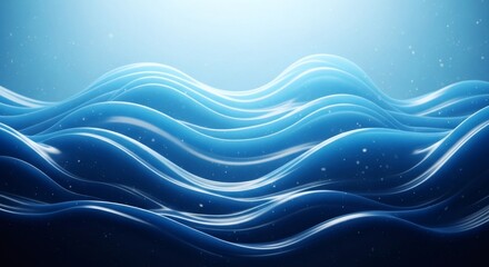 Wall Mural - abstract blue waves with glowing edges and floating particles