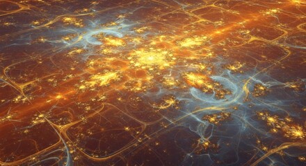 Canvas Print - abstract fractal patterns in orange yellow and blue hues