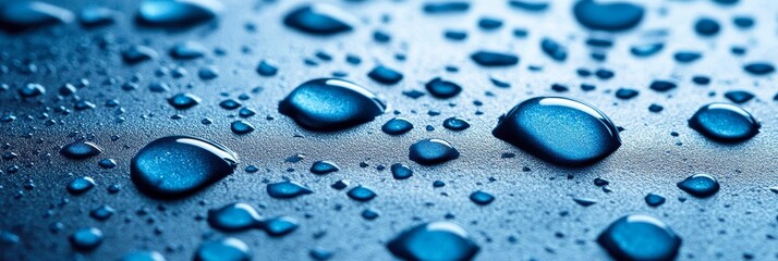 Wall Mural - Tranquil Close-Up of Water Droplets on a Calm Surface, Highlighting Refreshing Blue Hues and Beauty