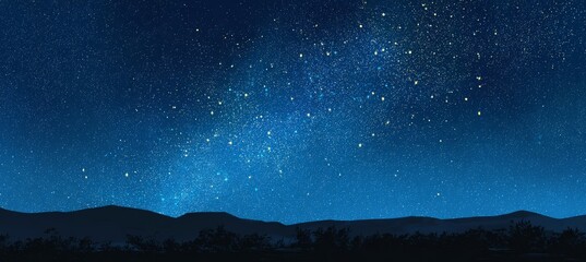 Vast night starry space sky and mountain landscape background. Generative AI technology.	
