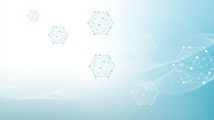 Wall Mural - health care or medical abstract background with hexagons, lines and dots. scientific innovation bann