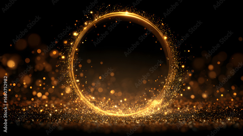 Gold glitter circle of light shine sparkles and goldn spark particles ...