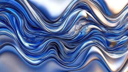 Sticker - fluid forms a swirling symphony of silver and blue light creating a modern abstract background