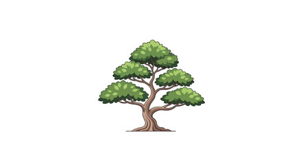 Stylized tree illustration with dense foliage and textured bark design