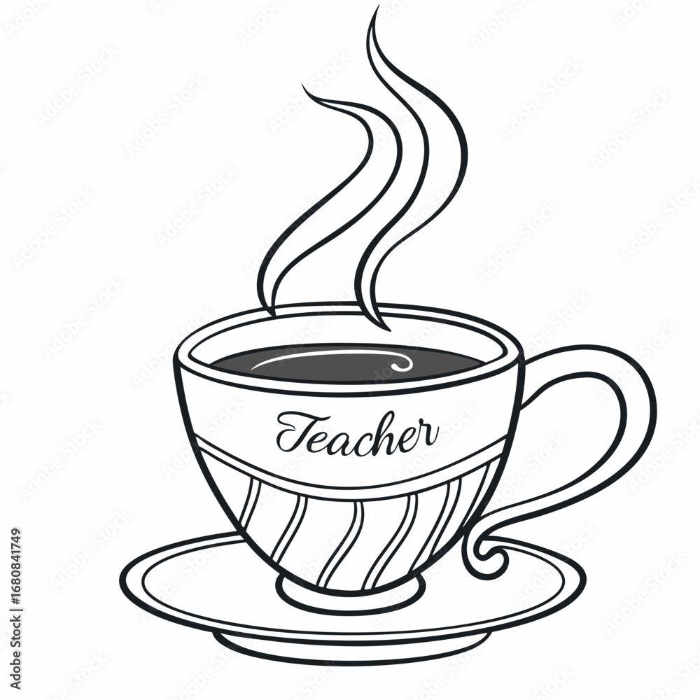 Black and White Line Drawing of a Steaming Cup of Coffee with the Word ...