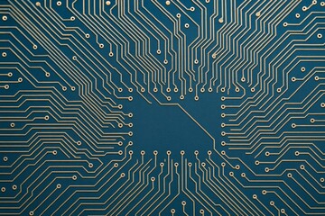 Wall Mural - close-up of golden circuit board lines on dark teal background, symbolizing modern technology, indus