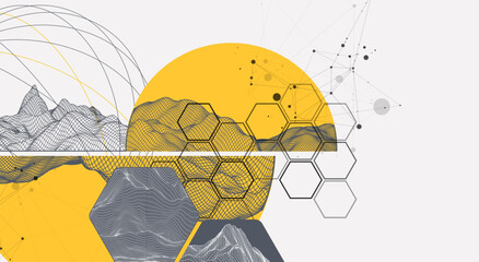 Wall Mural - abstract wireframe background. modern science or technology art elements. surface illustration insid