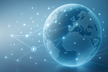Wall Mural - futuristic digital globe with glowing connections and data points on light blue background symbolizi