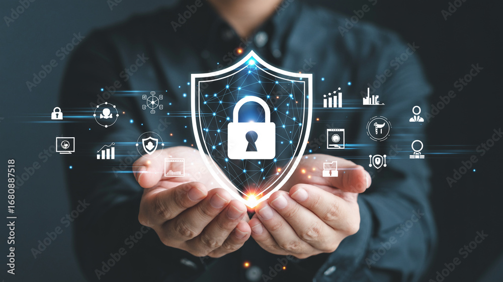 Cyber security data protection and privacy concept with shield lock and ...