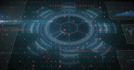Wall Mural - animation of data processing over grid on black background